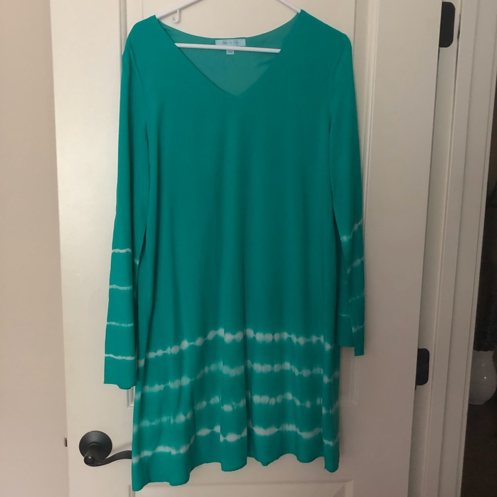 She & Sky teal & white tie dye dress